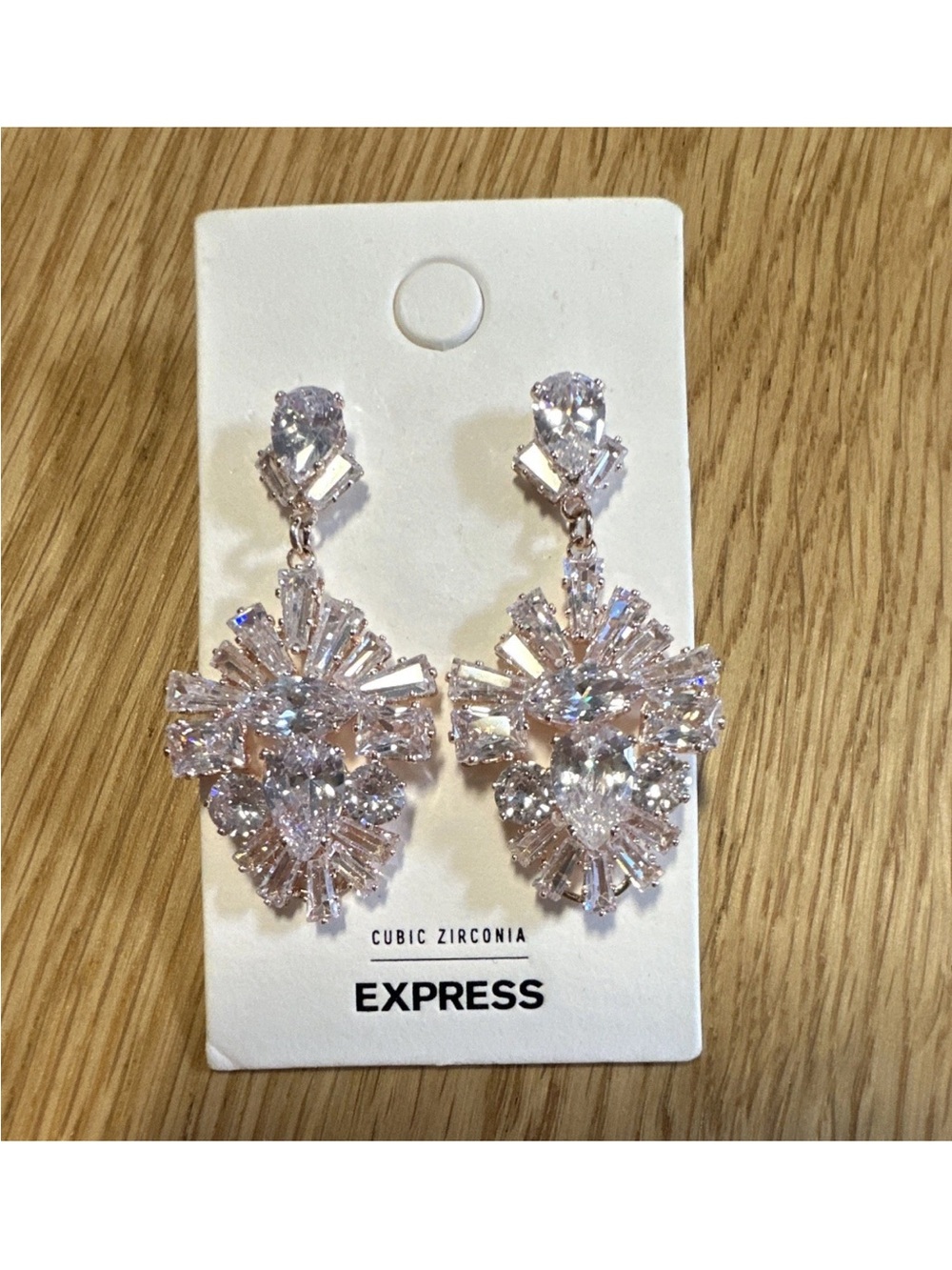 Express Rose Gold Plated Cubic Zirconia Teardrop Dangle Statement Earrings